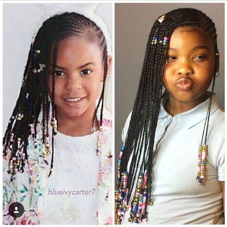 Beyoncé Knowles daughter Blue Ivy Carter Lemonade Braids Long cornrows braids on thick type 4 natural hair hairstyles for little girls black biracial mixed kids braids and beads African Tribal Fulani Alicia Keys inspired braids