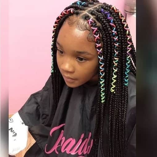 Top 77 Braids for Black Kids 2021 -To Give Them A Beautiful Look To Flaunt 20 Center Parted Braided Hairstyle With Colorful Ribbons